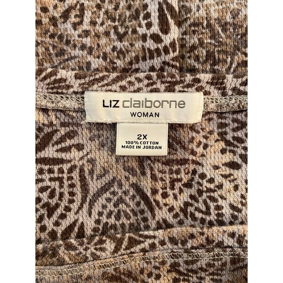 Liz Claiborne Blouse Plus Sz 2X Top Gray Pattern Casual Long Sleeve Pullover - Picture 7 of 9